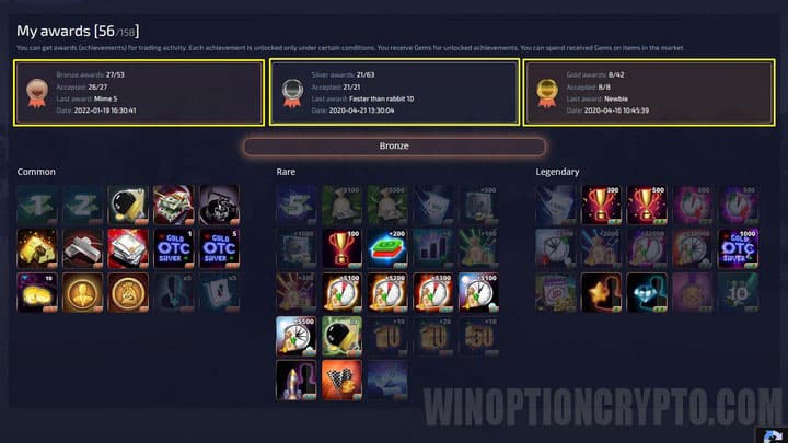 my rewards section in the pocket option account